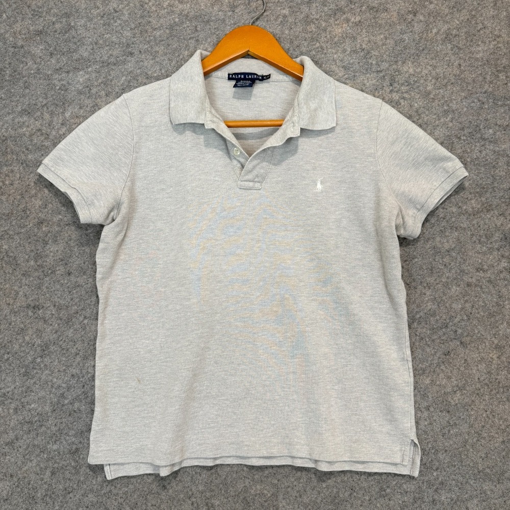 Vintage Ralph Lauren Polo Shirt Womens XL Slim Fit Gray Summer Pique Knit Y2K